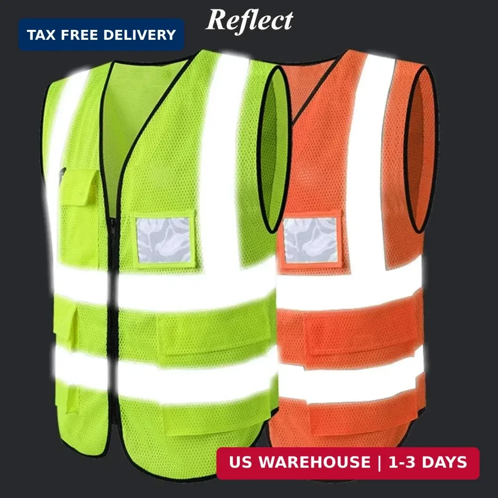 HYCOPROT High Visibility Mesh Safety Reflective Vest with Pockets and Zipper, Me image 4
