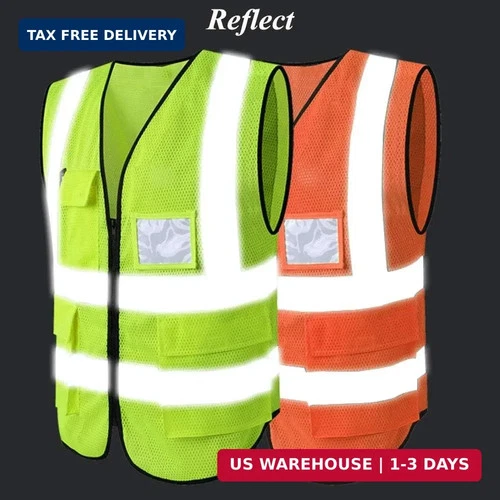 HYCOPROT High Visibility Mesh Safety Reflective Vest with Pockets and Zipper, Me image 4