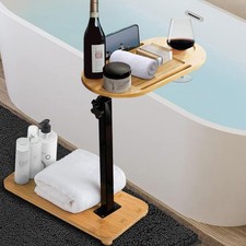 Bathtub Tray Table with Adjustable Height, Enhanced Stability, Freestanding D...