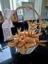 A Salt Dough Ornament Table Top Decoration Basket Filled with bread loves &wheat