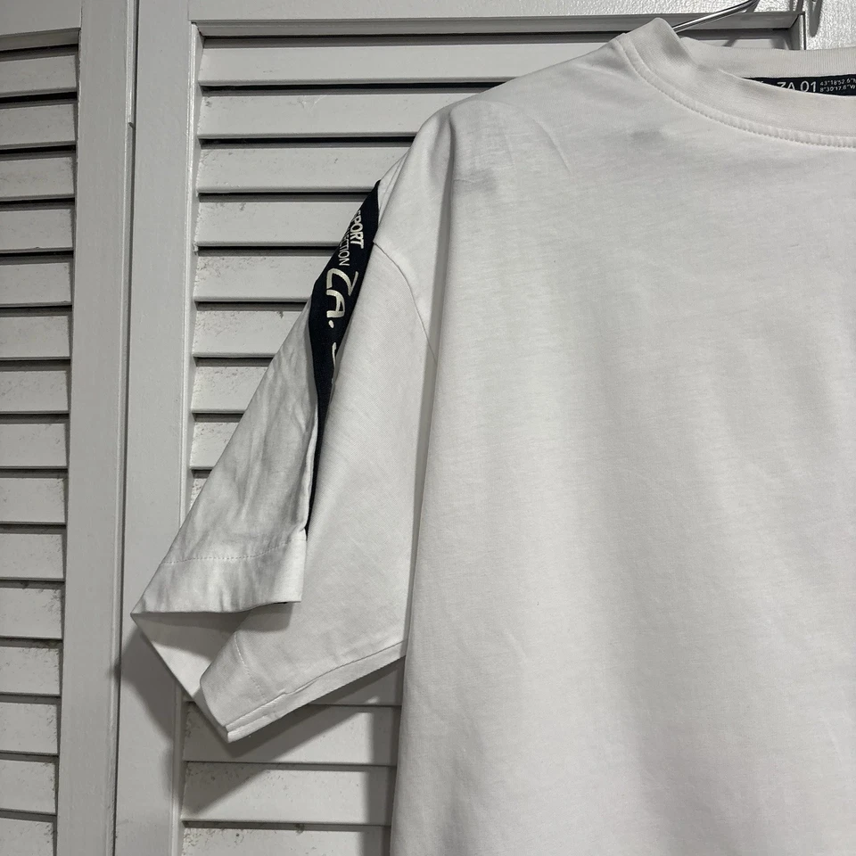 Zara White Tee with Black Graphic Details Kids Size 13/14 - Image 3 of 4