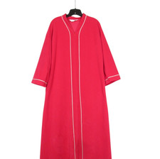 Vintage VANITY FAIR Red w/White Trim VELOUR Side Pockets HALF-ZIP Lounge ROBE M