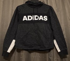 Adidas Hoodie Pullover Sweatshirt Spellout Logo Women s Size Medium Gray 6351