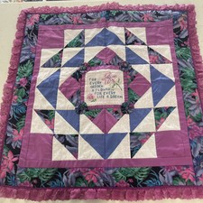 Handmade Purple Flower Garden Quilt Wall Hanging Floral Embroidered
