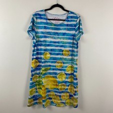Leoma Lovegrove T Shirt Dress Size Medium Short Sleeve Blue Yellow Lemon Print
