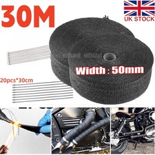 30m Titanium Black Heat Wrap Tape Exhaust Insulating Downpipe + 20 Manifold Ties