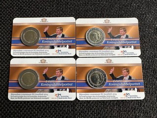 NEDERLAND 4x 2 EURO 2014 'KONINGSDUBBELPORTRET' BU IM COINCARD.