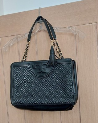 TORY BURCH SCHULTERTASCHE SCHWARZ LEDER FLEMING