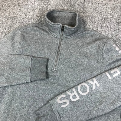 Michael Kors Mens Large Gray Quarter Zip Pullover Logo Sleeve Sweatshirt L