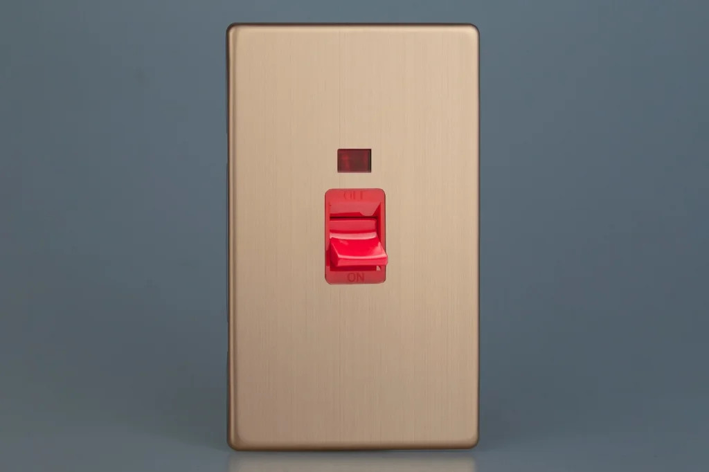 Switch Copper 45A Cooker Urban Screwless Brushed + Red Insert Varilight