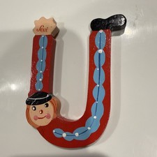 Vtg Sevi Clown Child Kids Alphabet Wooden Letter U Personalized Decor Red