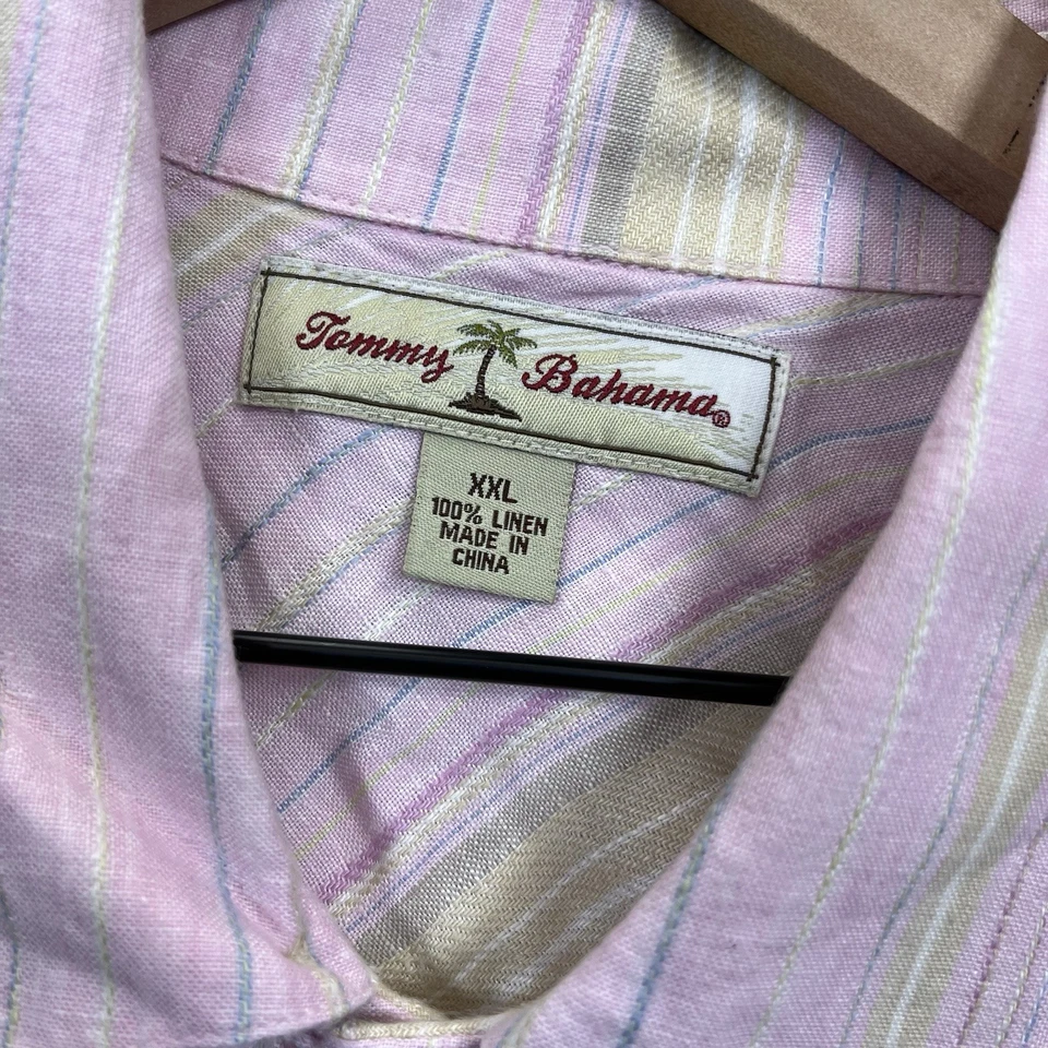 Tommy Bahama Shirt Linen Mens 2XL Pink Striped Short Sleeve Button Up - Image 3 of 4