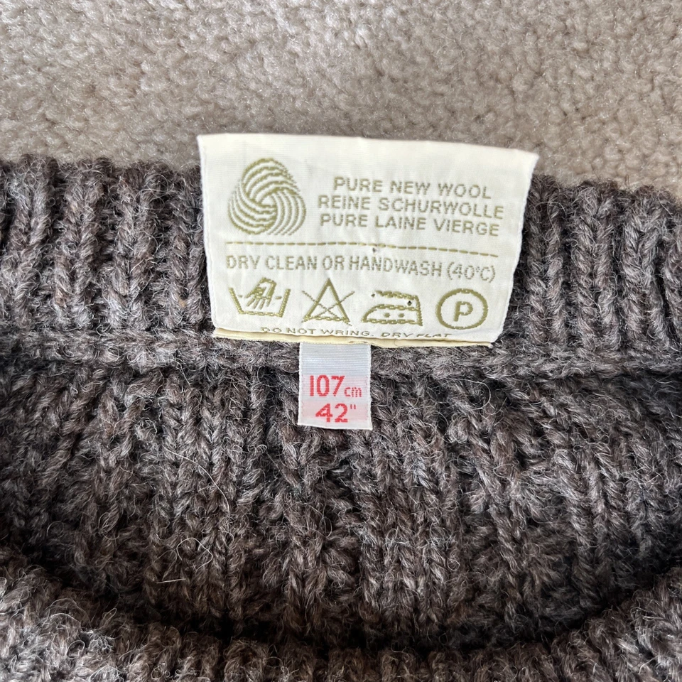 Suéter Gaeltarra Adulto Mediano 42" Lana Pescador Marrón Tejido a Mano Grueso Cable Foto 3 de 4