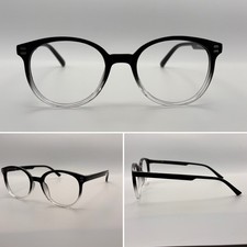 Vintage Style Round Eyeglass Frames Black Clear Fade 52-22-145 P3 Keyhole Bridge