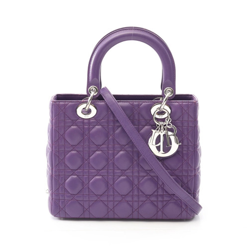 Christian Dior LADY DIOR Handbag Purple Leather #RCB5461