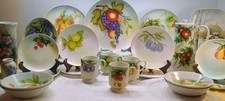 Meissen Style Hand Painted Fruit Design Dinner Set 1980's Signed (38 Piece Set)