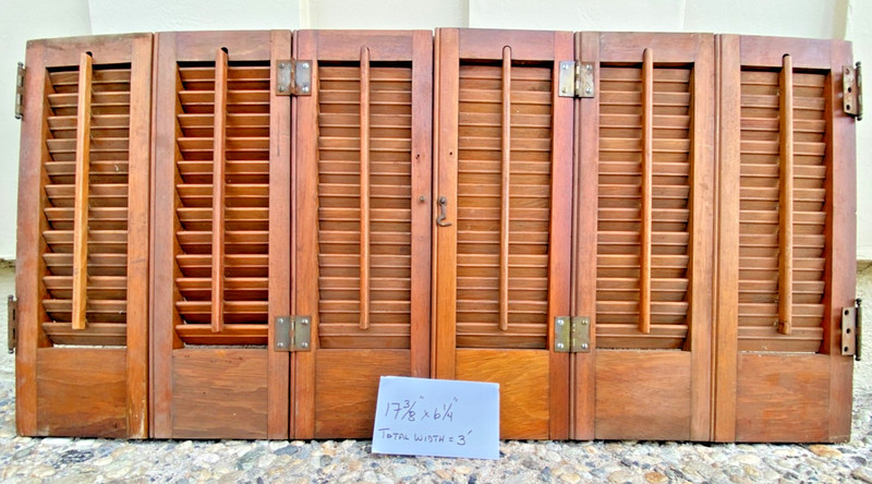 Early 1900’s Antique Wood Plantation Louvered Window Shutters  Set 17” X 36”