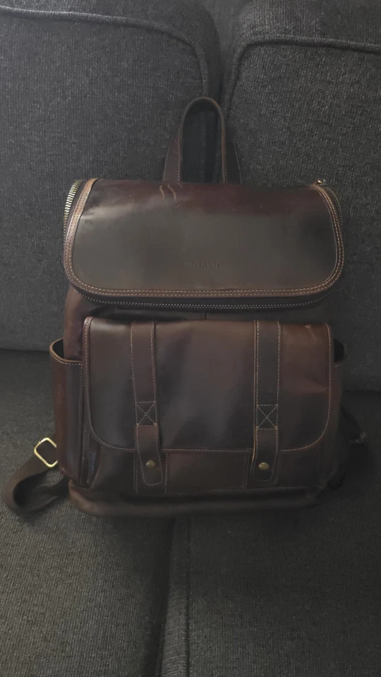 Men Leather Backpack, Vegetable Tanned Full Grain Leather 15.6 Inch Computer ... - Image 2 of 4