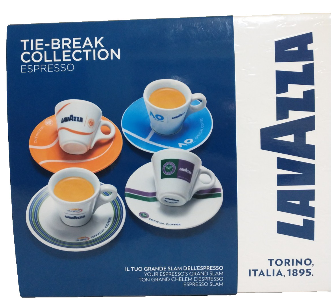 RARE Lavazza Grand Slam Espresso Collection - 4 Cups + Saucers Tennis Wimbledon