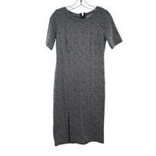 Loft Women's Sweater Midi Dress Short Sleeve Black/White Print Size 2 Front Slit