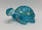Fenton Clear Blue Art Glass Turtle Hand Painted Glows Glass Signed Figurine