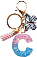 Cute Initial Letter Keychains for Women Girls Tassel Butterfly Multi-Color Keych