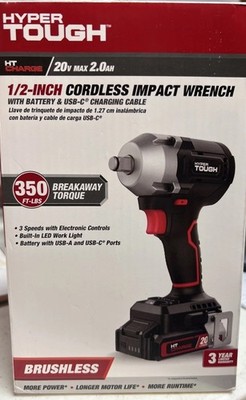Hyper Tough 20V Max Compact Brushless 1/2-inch Impact 2.0Ah Lithium
