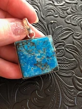 Turquoise Deep Blue Color Chocolate Cherry Web Matrix Pendant 1.75" Handcrafted