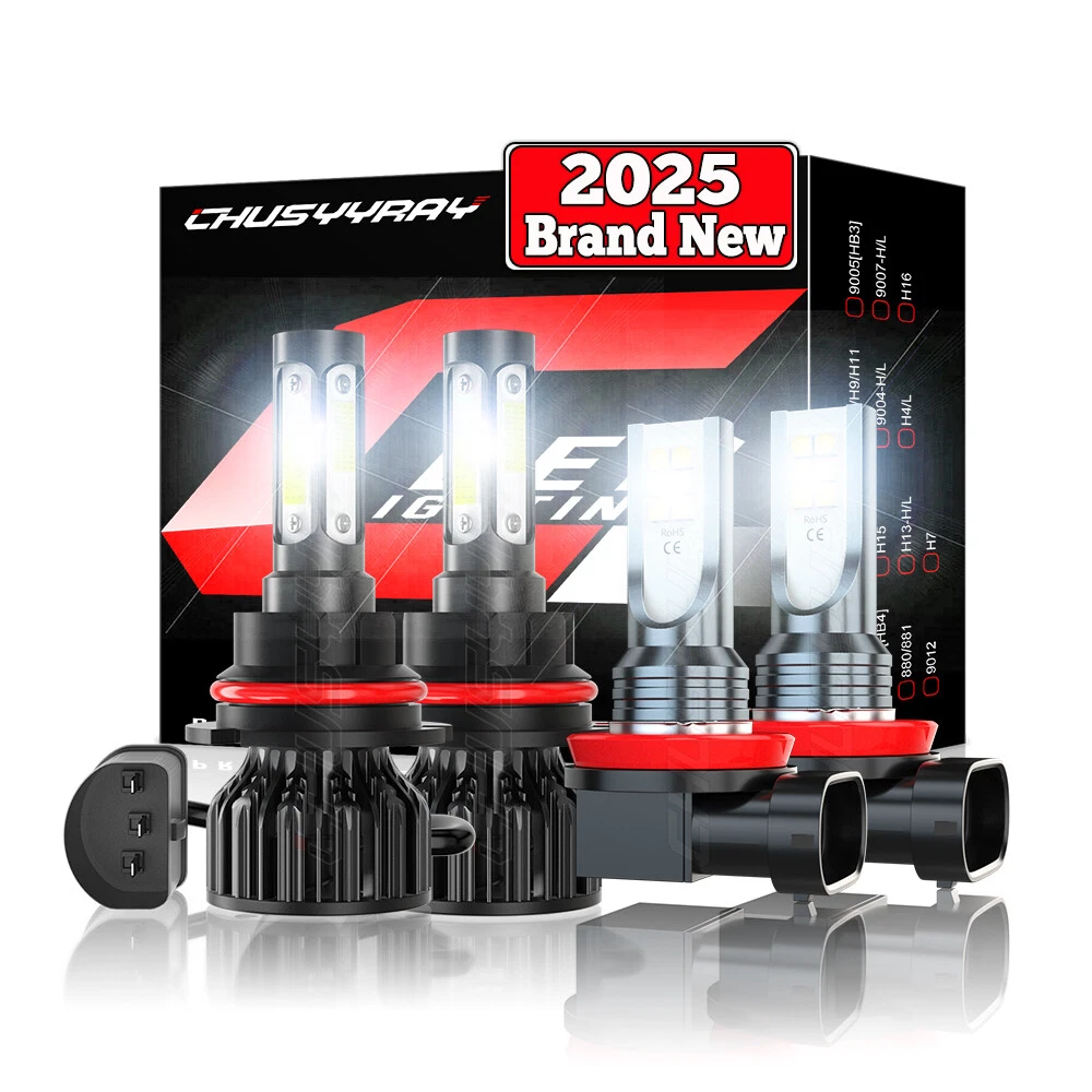 For Nissan Pathfinder 2005-2012 4X 6000K LED Headlight Hi/Lo + Fog Light Bulbs