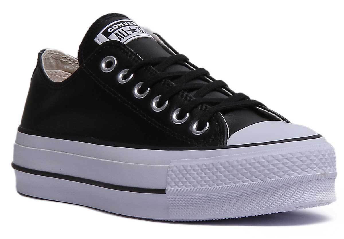 Converse Chuck Taylor Womens Platform Low Cut Trainers In Black Sizes ...