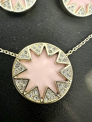 House of Harlow Set Suny Up Necklace/Earrings Pink Leather/Cubic. Zirconia - Picture 3 of 6