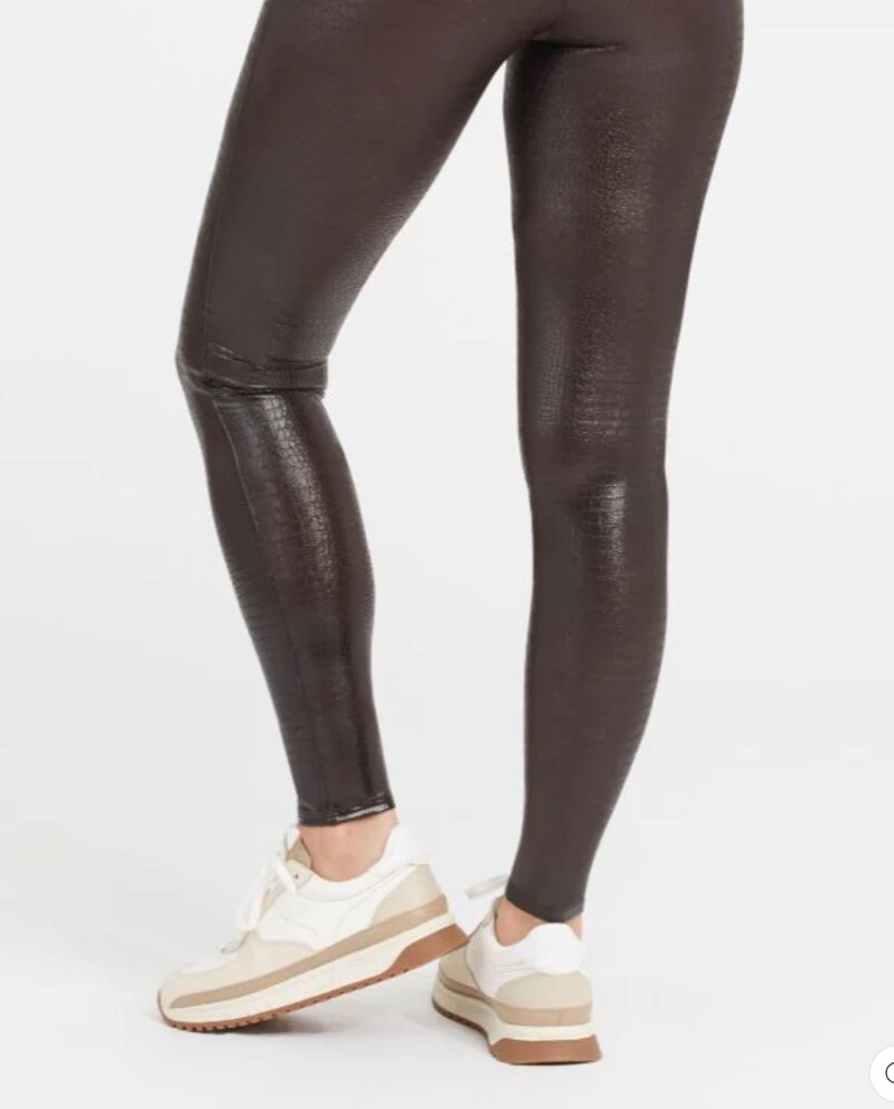 Spanx Women's XL Brown Faux Leather Croc Leggings - Trendy & Chic image 4