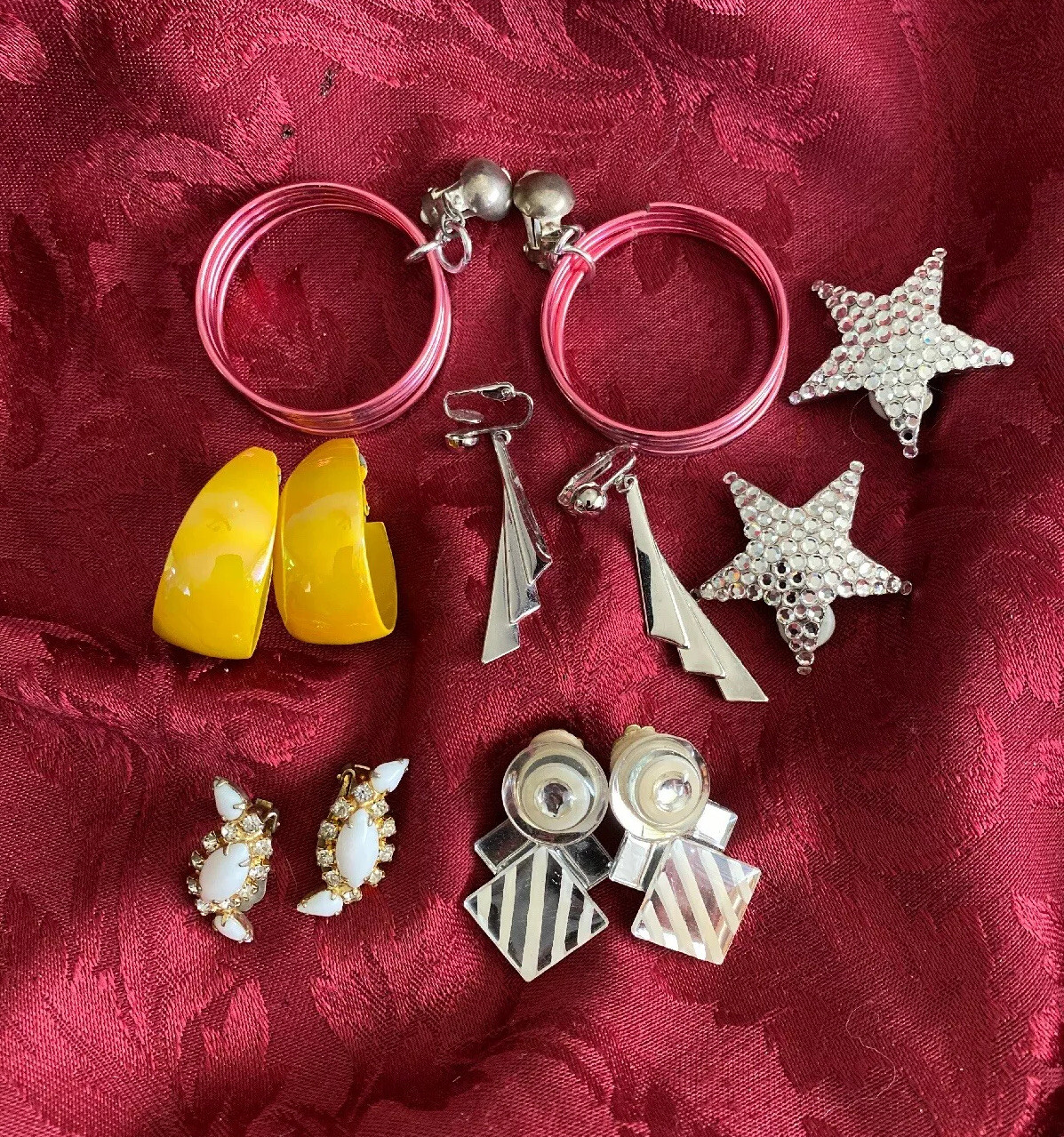 vintage 80s 90s Earrings Six pairs clip on Gem