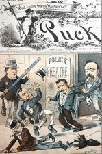 Nichols French Mason 1881 THROWN OUT of POLICE THEATER STATION Puck Print