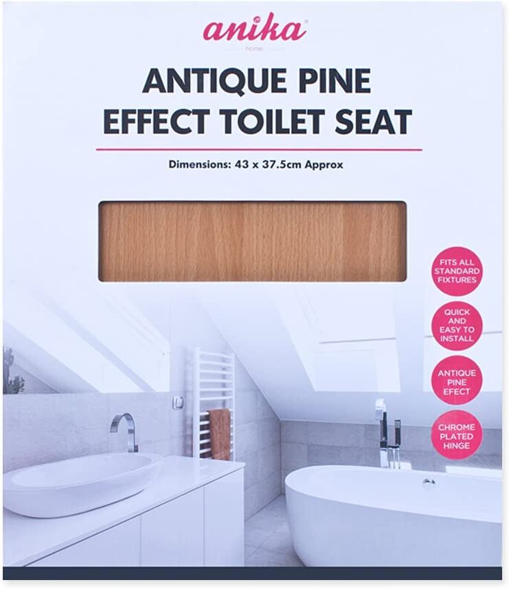 Anika Antique Pine Effect Toilet Seat With Chrome Plated Hinges for