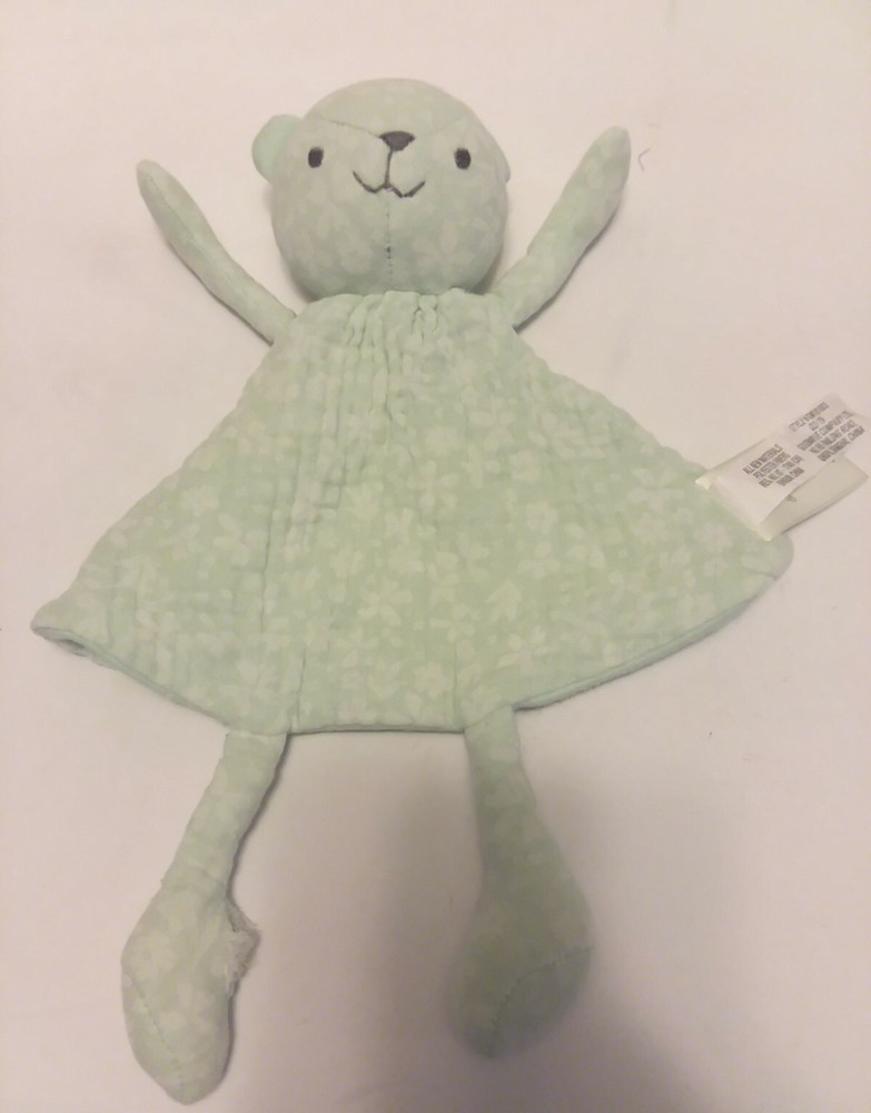 HTF Cloud Island Green Muslin Baby Security Blanket Teddy Bear Lovey 12 Inch  