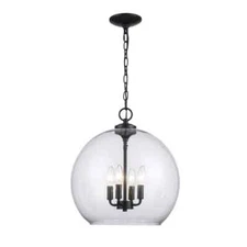 HDC Kingsley 16 in. 4-Light Matte Black Pendant Light Fixture, Clear Glass Shade