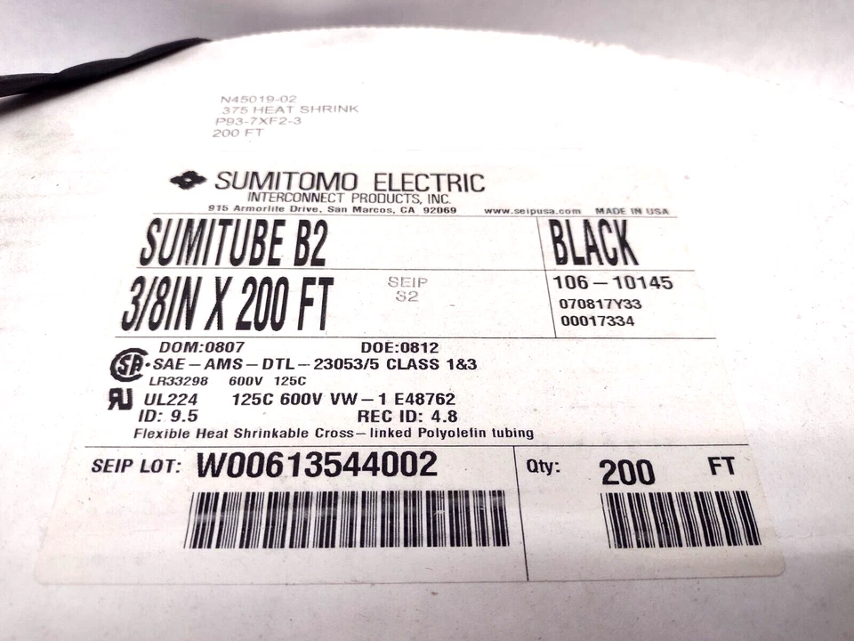 Tubo retráctil de poliolefina flexible Sumitomo Electric 106-10145 Sumitube B2 3/8 x 200 pies Foto 3 de 4