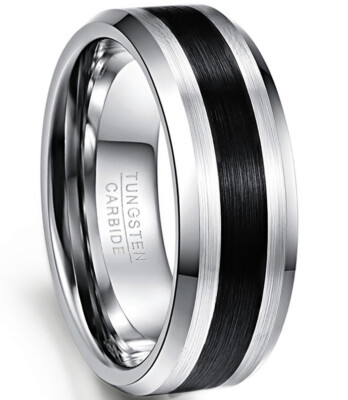 8MM Black Tungsten Band Ring for Men Engagement Ring Wedding Bands Comfort