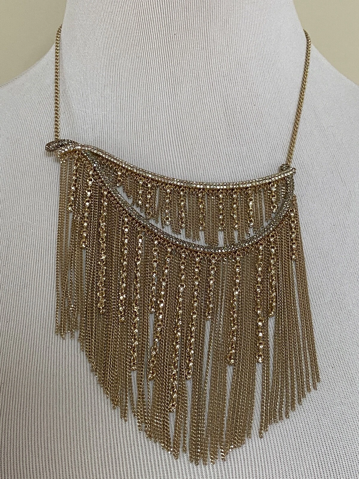 Collana Givenchy oro cristallo swarovski goccia catena frangia bavaglino dichiarazione nuova con etichette