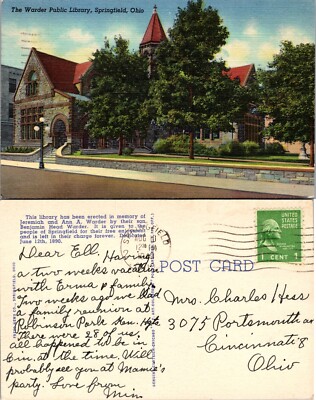 Library Springfield Ohio Warder Public Library Springfield Ohio OH Postcard | eBay