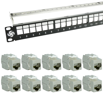Patchpanel SET 24 Port 19'' 1 HE Verteilerfeld Cat.6A Keystone Jack 10 Gigabit