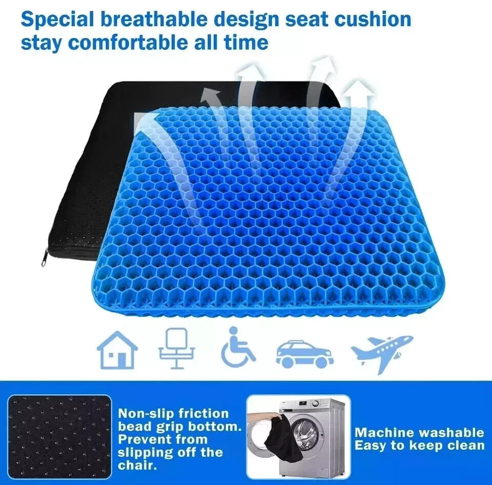 Gel Seat Cushion Double Thick Egg Seat Cushion Non-Slip Cover Breathable Design