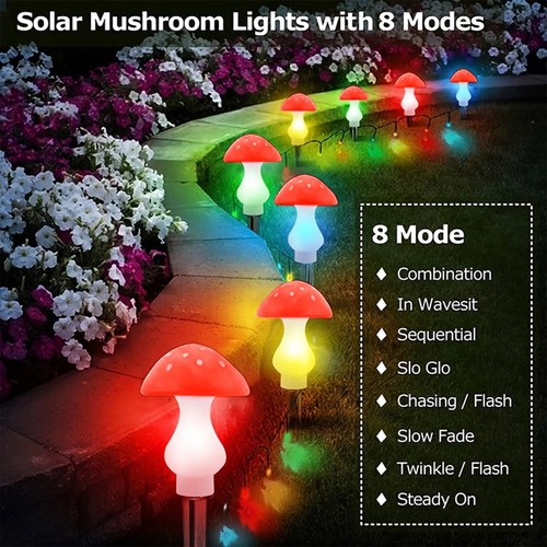 Outdoor Solar Mushroom Lights LED Solar Garden Decor Stake Light Patio Yard Lawn - Picture 6 of 14
