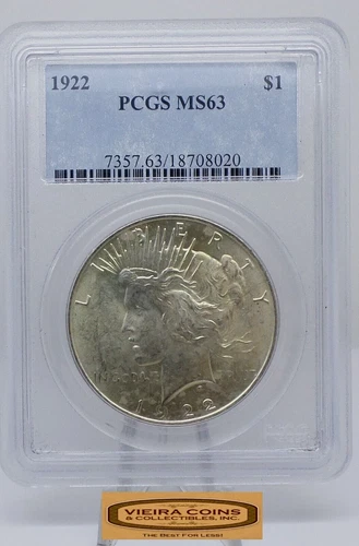 1922 Peace Silver Dollar, PCGS MS 63 - #B36338