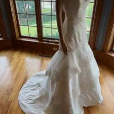  Tara Keely Ivory Organza Mesh Strapless Flared Wedding Gown Bridal Dress Size 4