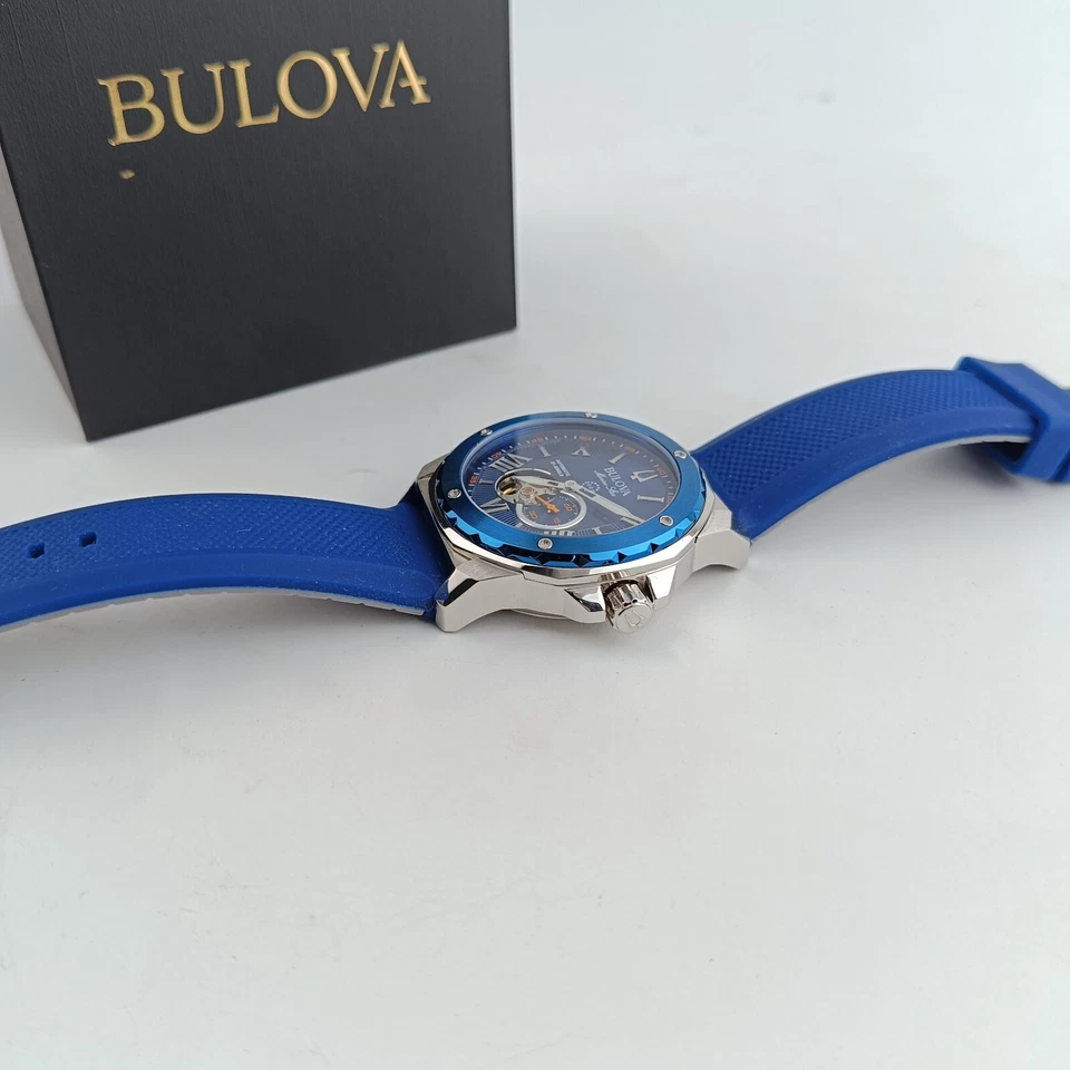 Reloj Bulova Marine Star 98A303 para hombre automático 45 mm esfera azul correa de goma Foto 4 de 4