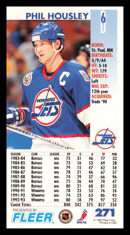 Phil Housley #271 1993-94 Fleer PowerPlay Winnipeg Jets - Image 2 of 2