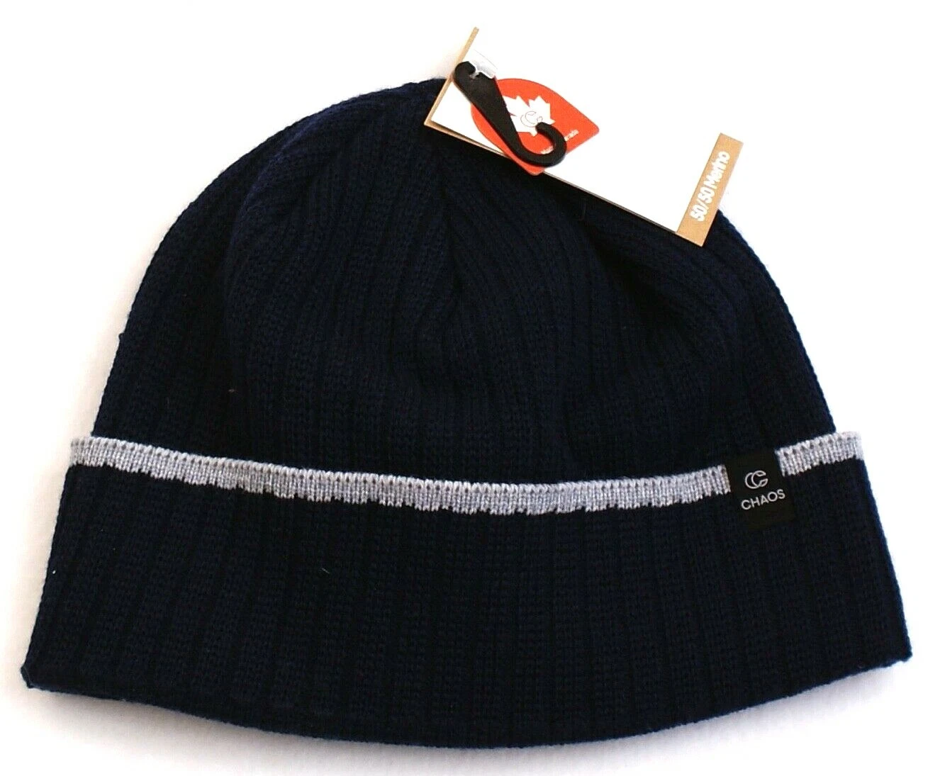 Chaos Blue Fleece Lined Wool Blend Knit Cuff Beanie Skull Cap Men's One Size NWT