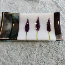 Fused Art Glass Sushi / Trinket Dish. Signed AGA 10"x5"